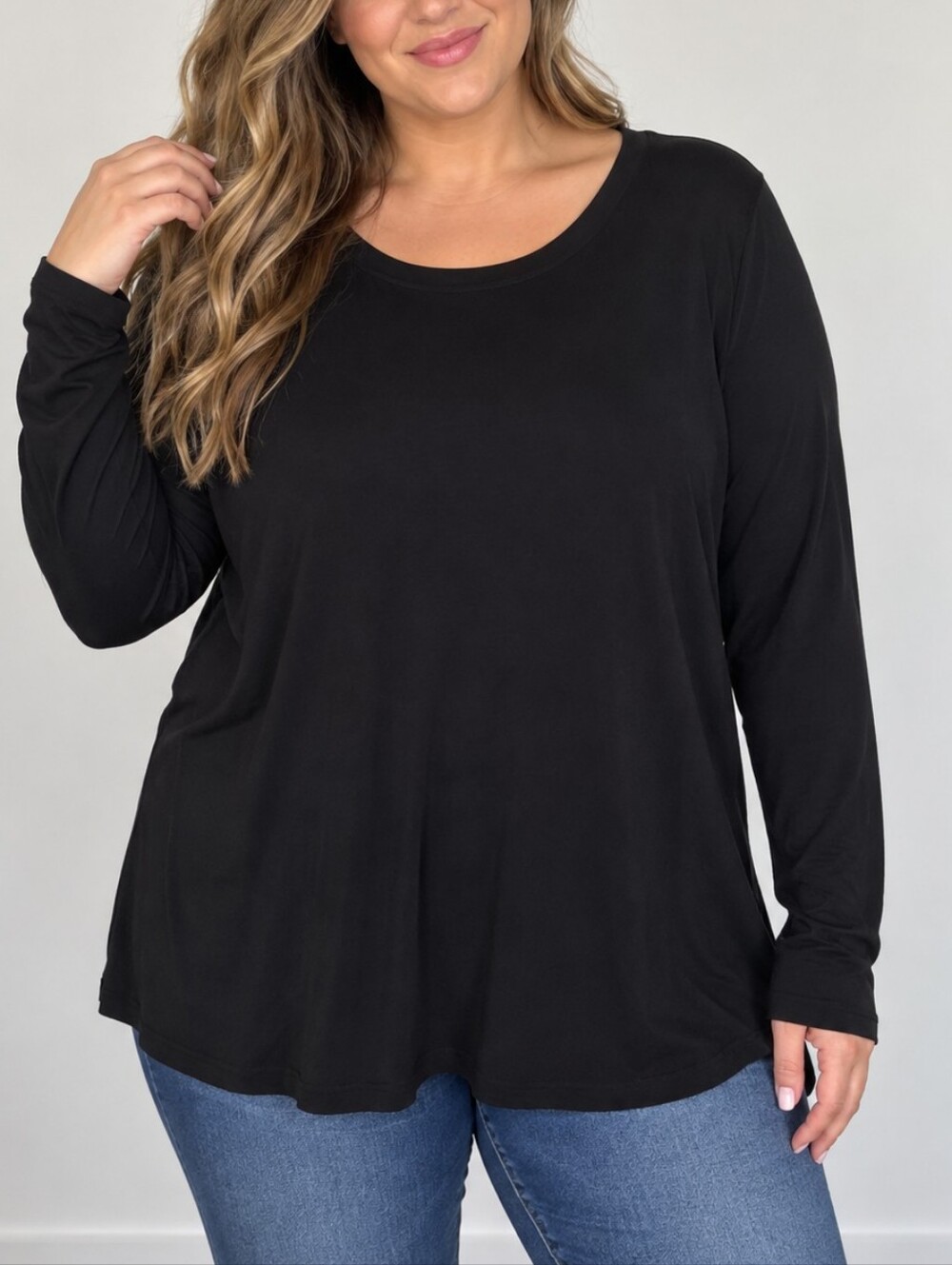 Maurices Black Long Sleeve Scoop Neck Top 0X